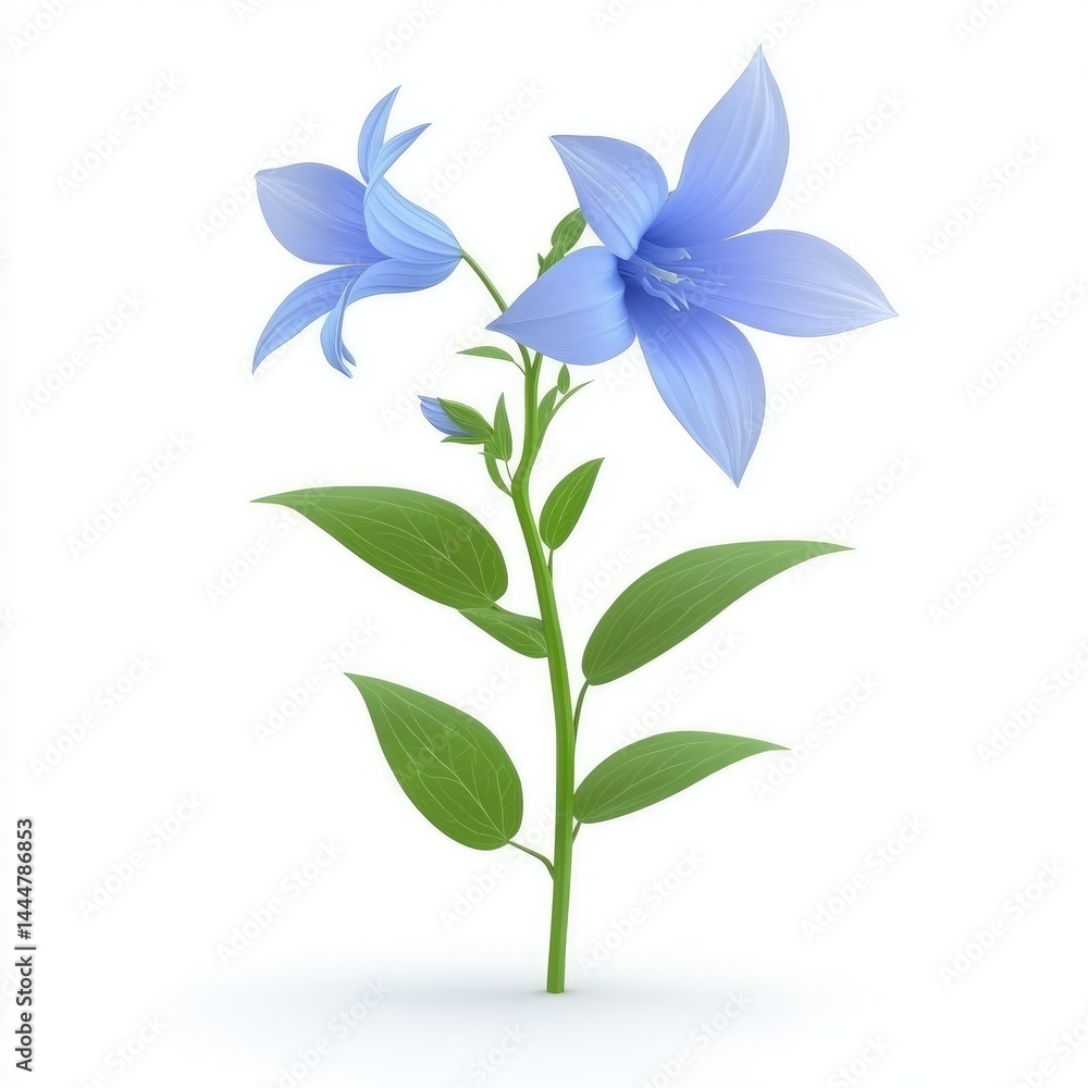 Two delicate light blue bell flowers on a slender stem.