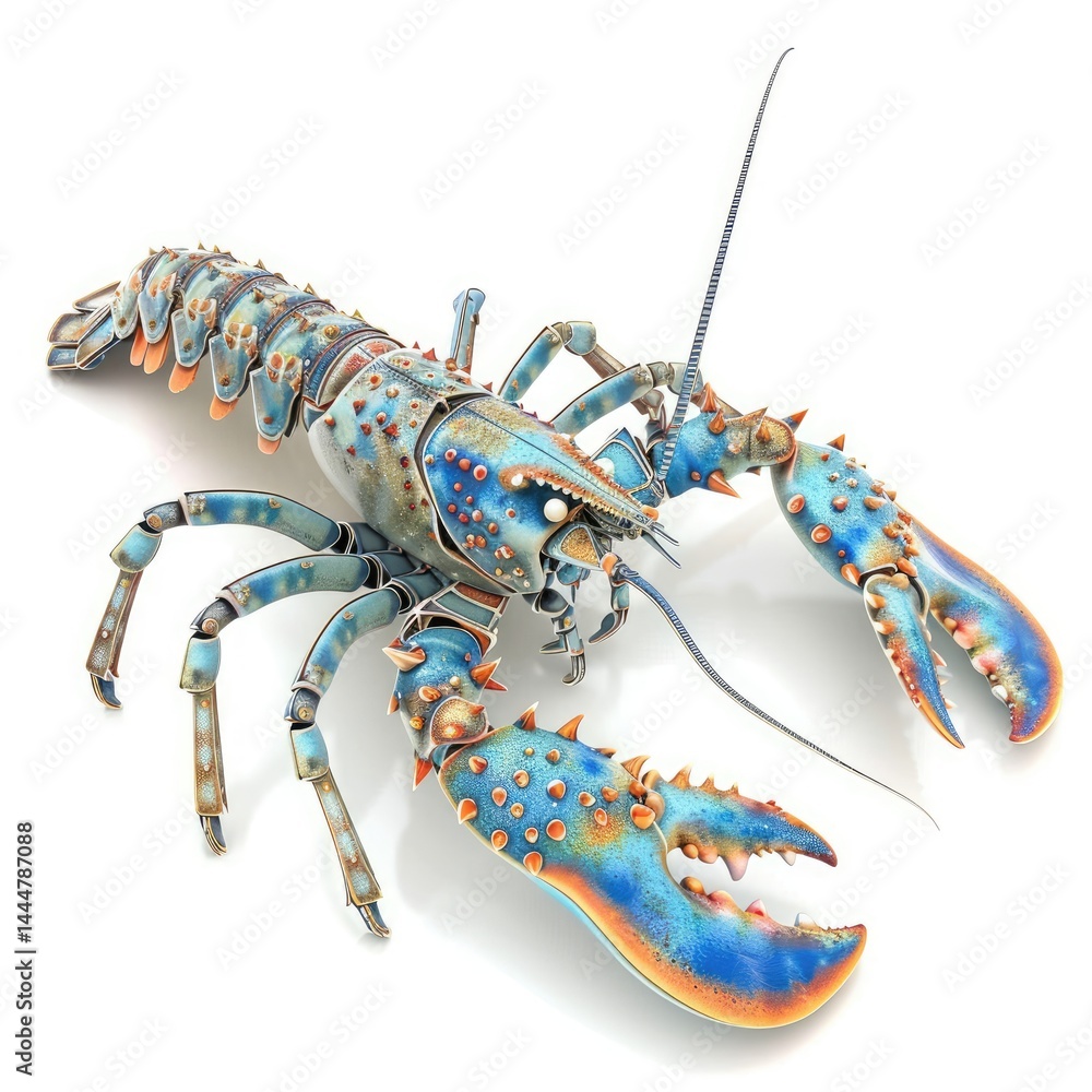 Detailed rendering of a vibrant blue lobster.