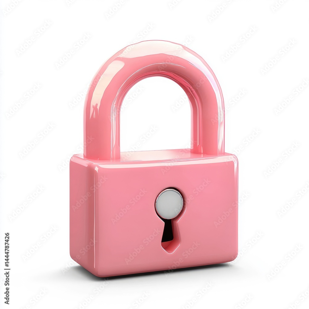 Glossy, pink padlock icon on a white background.