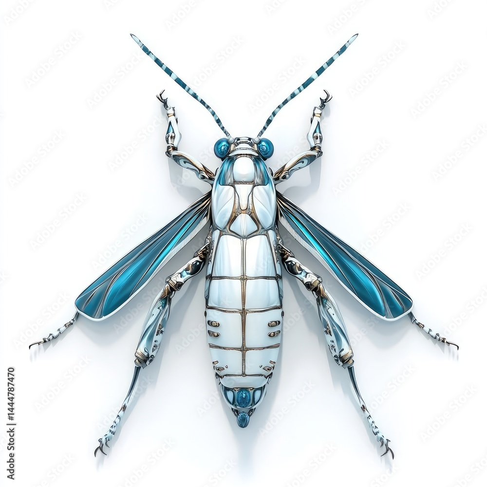 Futuristic insect design, showcasing intricate mechanical features.