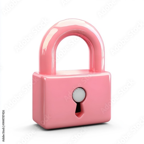 Glossy, pink padlock icon on a white background.
