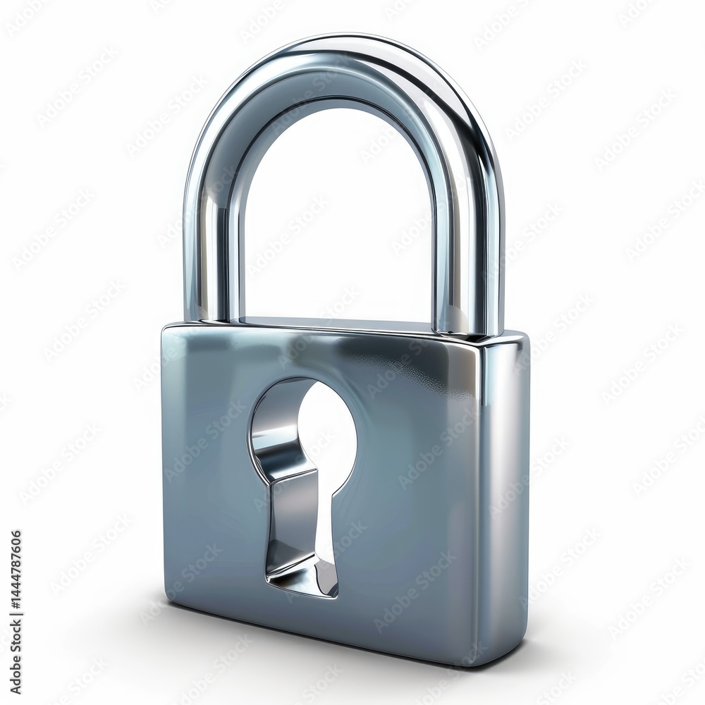 Metallic padlock illustration, a digital image of a security lock.