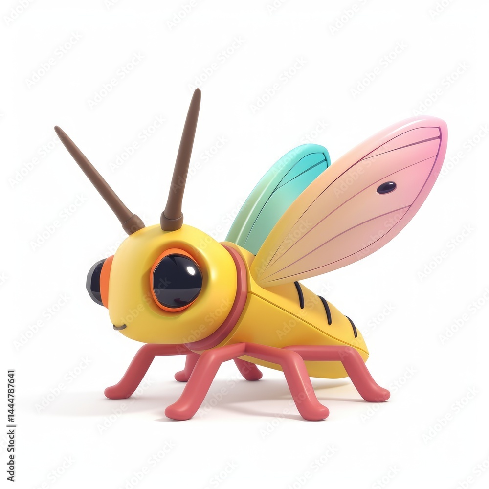 Cute, colorful, stylized insect figurine.