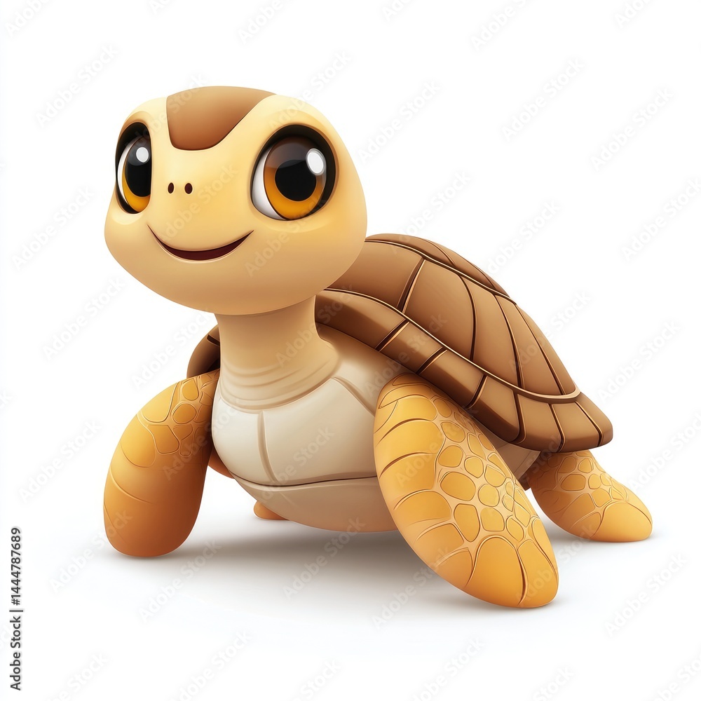 Smiling cartoon turtle character, presented in 3D.