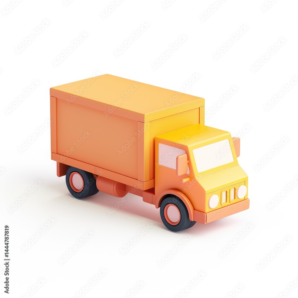 A stylized, simple model of an orange delivery truck.