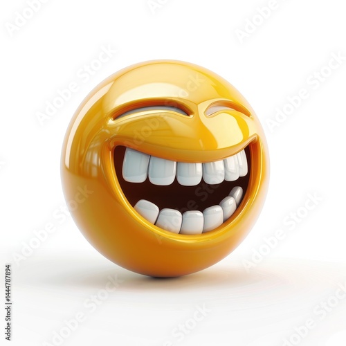 Exuberant digital emoticon portrays joyful laughter.