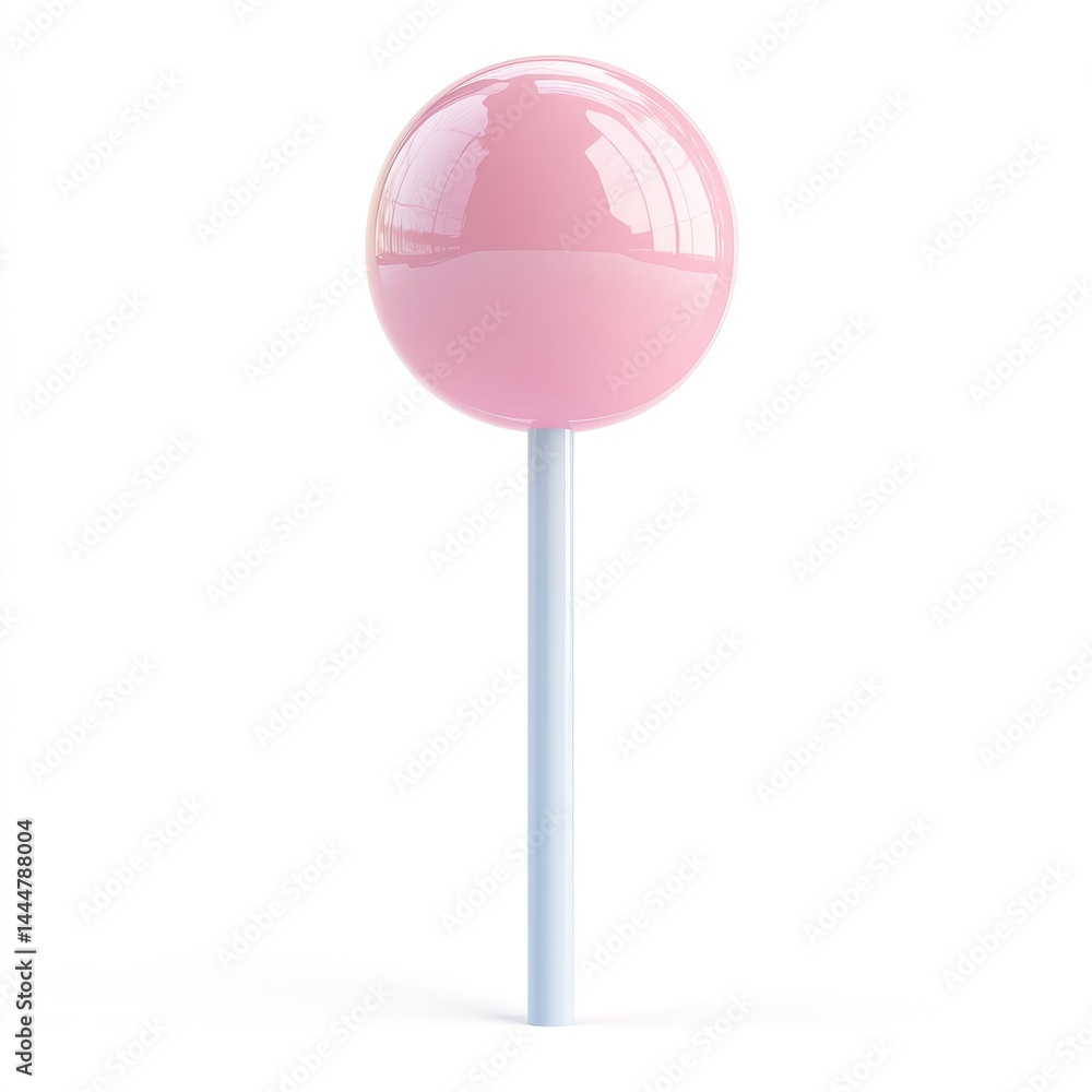 Pink lollipop on a light stick against a white background.