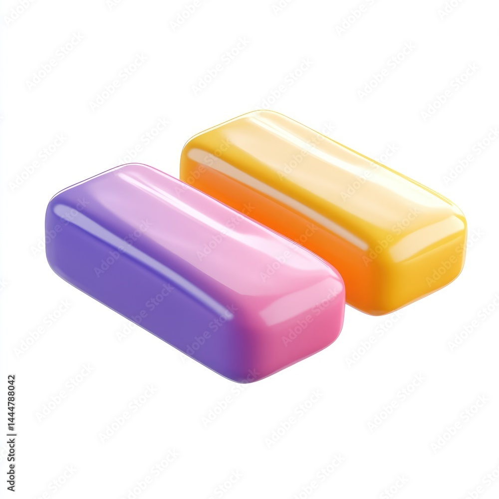 Two vibrant, rectangular candies in complementary colors.