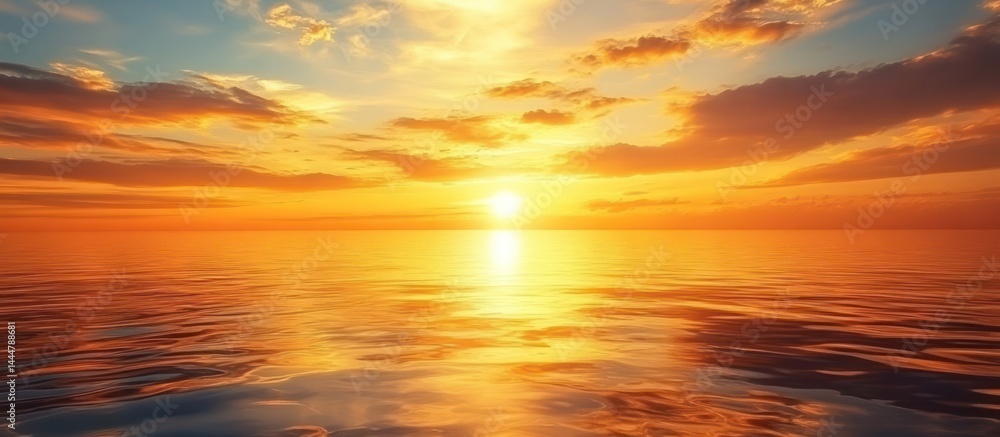 Obraz premium Ocean sunset; fiery sky, calm sea, travel