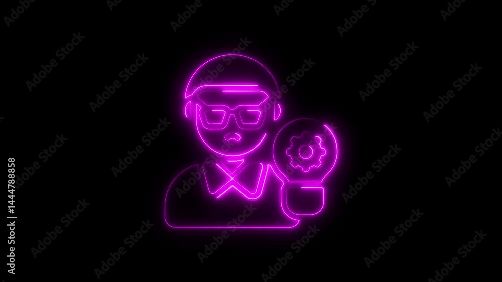Neon engineer with idea lightbulb reveals innovation and futuristic technology concept Neon engineer with idea lightbulb reveals innovation and futuristic technology concept