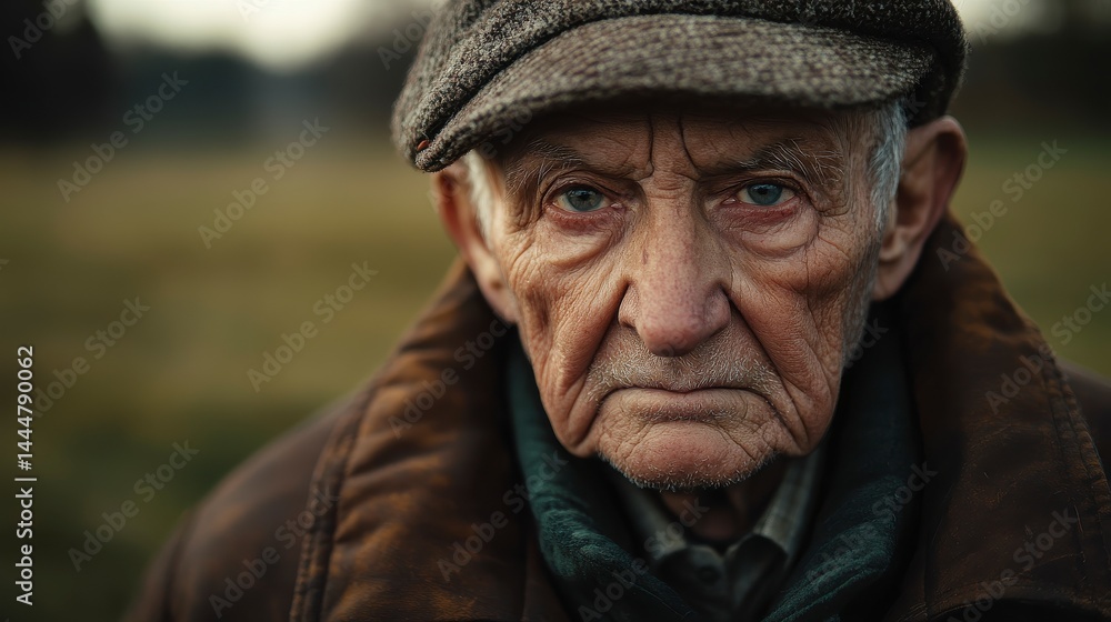 Weathered Portrait of an Elderly Man in a Field Weathered Portrait of an Elderly Man in a Field