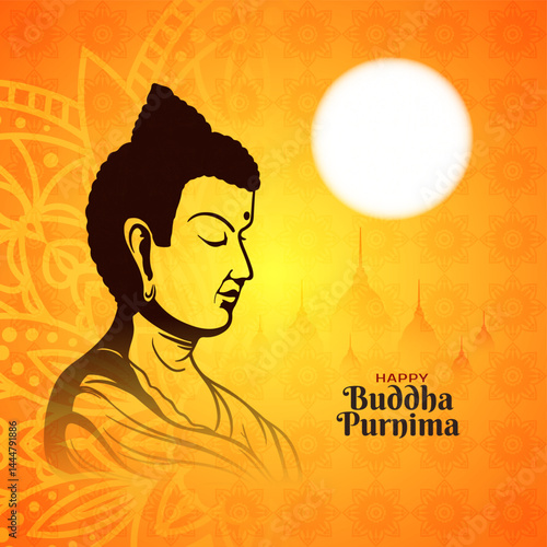 Artistic Happy Buddha Purnima Indian religious festival card
