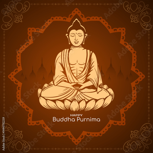 Beautiful Happy Buddha Purnima Indian festival card with Gautam Buddha design