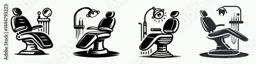 The Dental chair. Hospital Clinic Healthcare Treatment Symbol. Oral surgery recliner a area for patient comfort hygiene and tooth work.