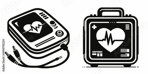The Defibrillator. Hospital Clinic Healthcare Treatment Symbol. Life restoration cardiac electroshock device for saving existence during emergency.