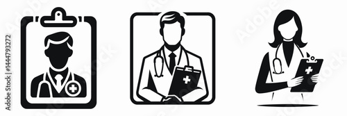The Doctor clipboard. Hospital Clinic Healthcare Treatment Symbol. Medic data board healer record tablet for professional medical vocation.