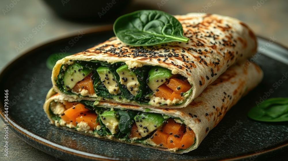 Closeup of vegetarian wrap Closeup of vegetarian wrap