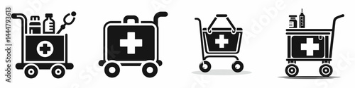 The Medical trolley. Hospital Clinic Healthcare Treatment Symbol. mobility unit a wheeled platform for clinic hospital infirmary equipment.