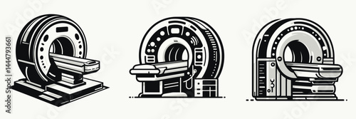 The MRI machine. Hospital Clinic Healthcare Treatment Symbol. Diagnostic apparatus utilization of magnetic resonance imaging for patient checkup.