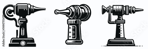 The Otoscope. Hospital Clinic Healthcare Treatment Symbol. Auditory canal inspection tool ear examination implement for acoustic organ probe.