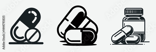 The Pills. Hospital Clinic Healthcare Treatment Symbol. Medicament remedy tablet capsule lozenge health wellness aid cure drug.