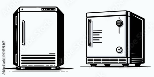 The Specimen freezer. Hospital Clinic Healthcare Treatment Symbol. Storage unit for holding sample scientific research cryogenic preservation.