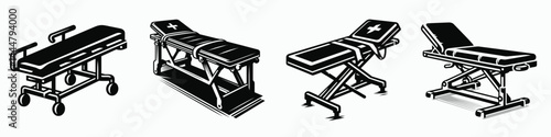 The Stretcher. Hospital Clinic Healthcare Treatment Symbol. Emergency cot patient carrier for hospital clinic and rescue maneuver.