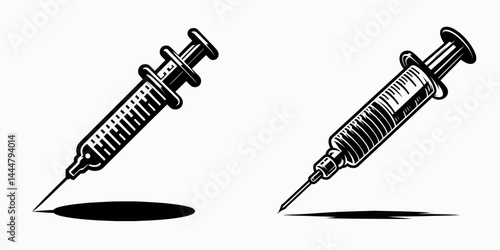 The Syringe. Hospital Clinic Healthcare Treatment Symbol. Hypodermic instrument medical tool for drug injection or fluid aspiration.