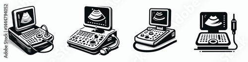 The Ultrasound machine. Hospital Clinic Healthcare Treatment Symbol. Diagnostic imaging device medical sonography apparatus for internal visualization.