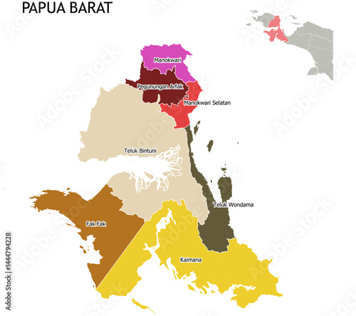 Papua Barat Boundary Map administrative division Peta Batas Wilayah Administrasi  Indonesia West Papua