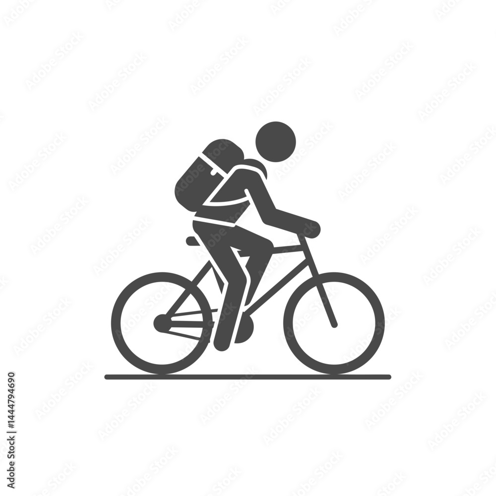 Fototapeta premium Cycling Icon: A stylized icon of a person cycling with a backpack, representing travel, adventure, or a healthy lifestyle.