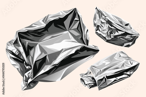 Aluminum Foil Pieces Set on Black Background