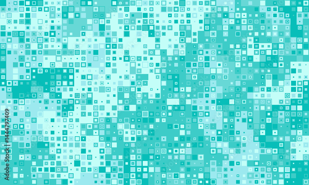 Fototapeta premium Abstract teal square pixel mosaic pattern. Perfect for tech, digital, data, or medical backgrounds. Represents connectivity, technology, and modern design.