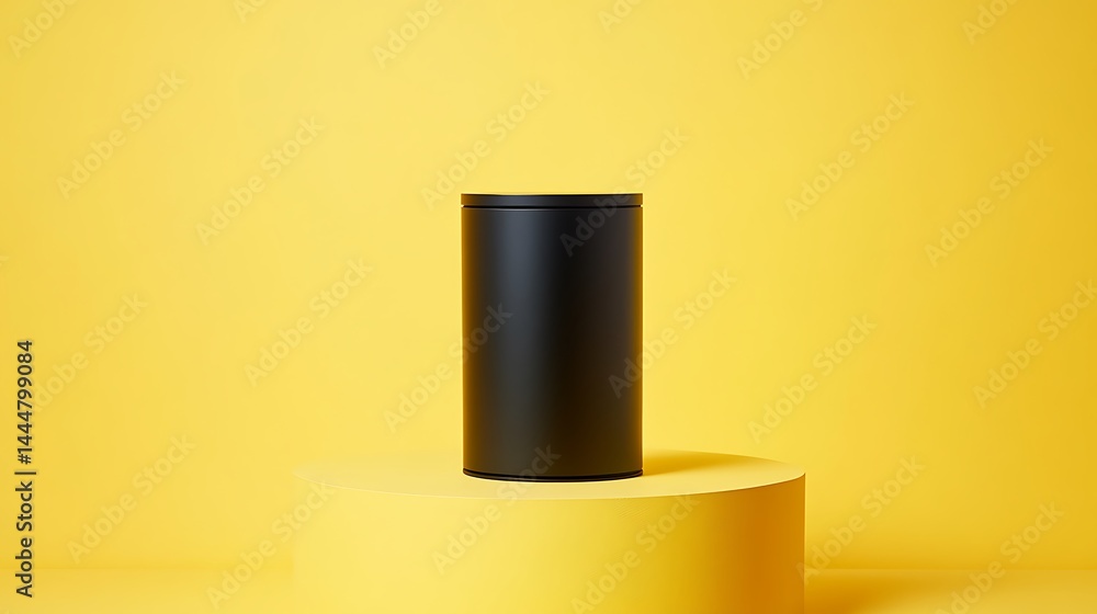 Black Container on Yellow Pedestal Minimalist Still Life Black Container on Yellow Pedestal Minimalist Still Life