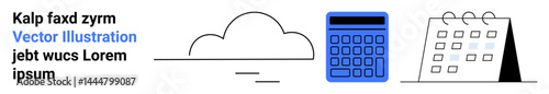Cloud, blue calculator, and calendar symbols for collaboration, productivity, scheduling, calculations, teamwork, workflow and organizational planning. Ideal for business app finance or simple
