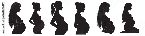 Pregnancy silhouettes showing stages woman body changes. Pregnancy development icons pregnancy