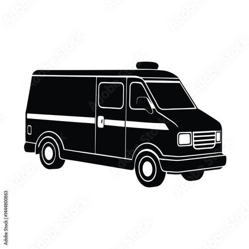 Bold ambulance silhouette vector on white background, perfect for icons, signage, and minimalist designs. Clean lines and accurate shape for clear visual recognition.