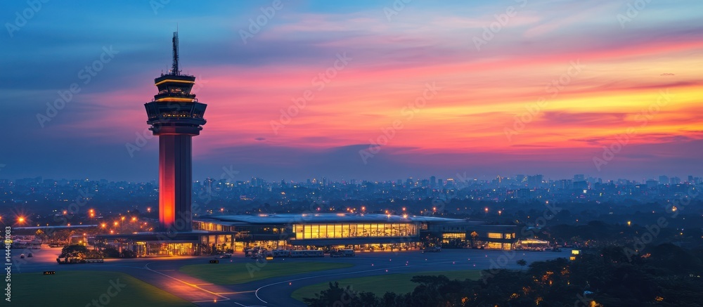 Fototapeta premium Sunset City Tower Airport Panorama