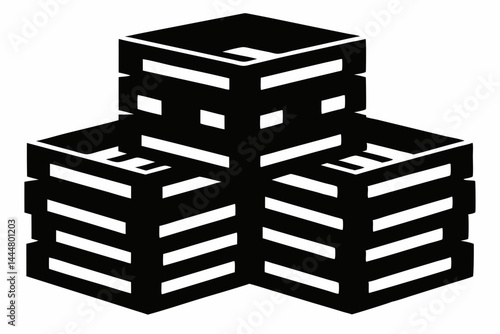 Stacked Crates Silhouette Vector Illustration Black