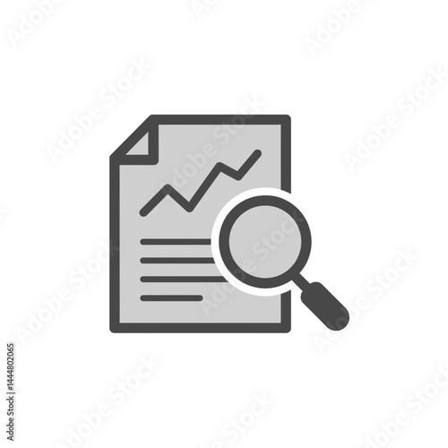 Analysis & Insights: An illustrated document featuring a line graph, examined under a magnifying glass, perfect for representing detailed analysis and in-depth research.