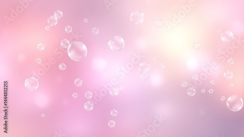 柔らかな光彩を放つピンク背景とシャボン玉