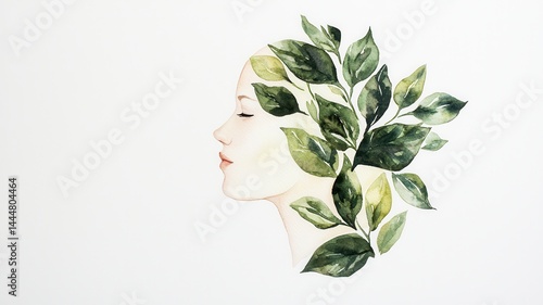 Faceless watercolor portrait profile with layered design, low resolution, artistic style.