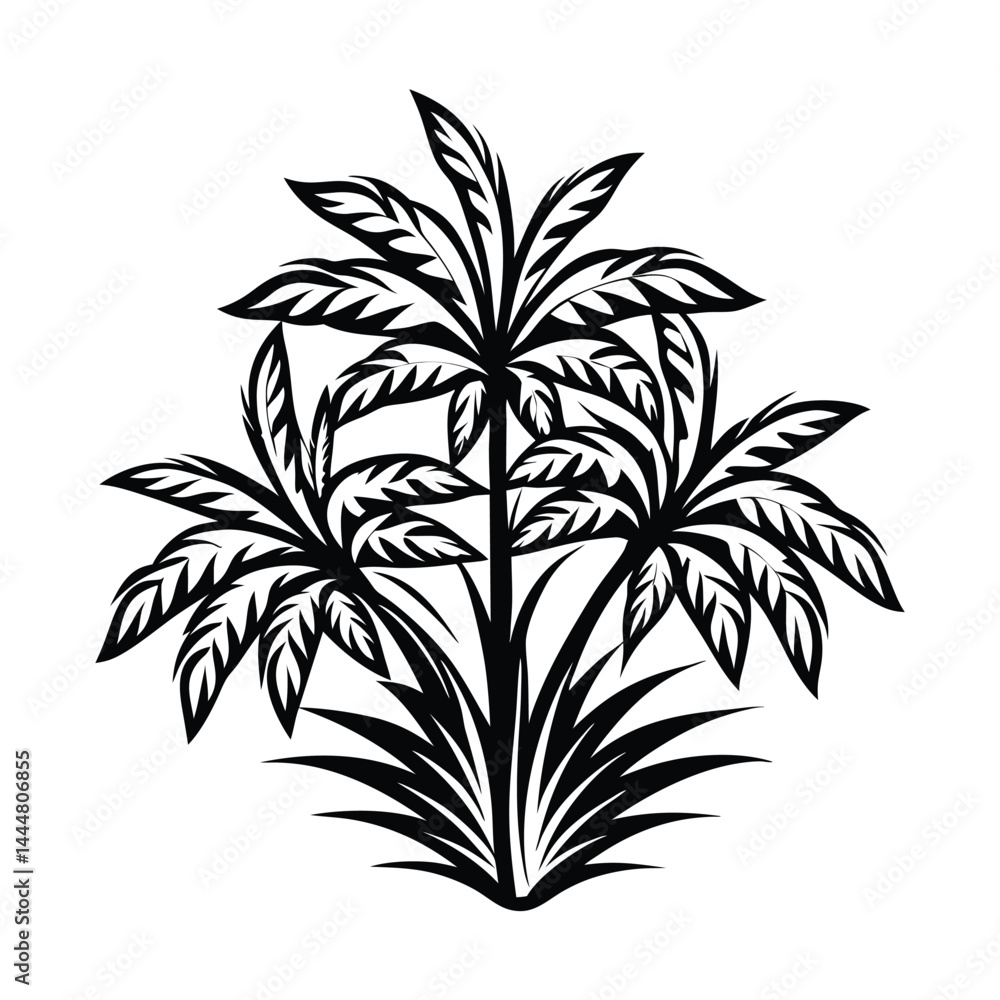 Abstract Palm Trees Silhouette Decorative Botanical Element, Tropical Flora in Black Abstract Palm Trees Silhouette Decorative Botanical Element, Tropical Flora in Black