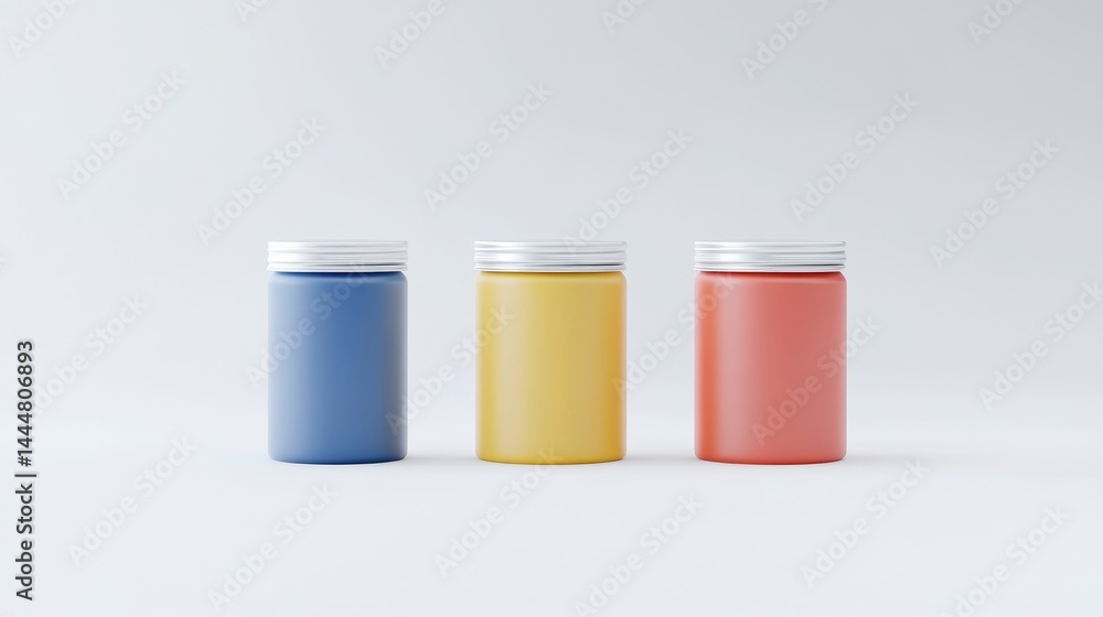 Three colorful jars on a plain background Three colorful jars on a plain background