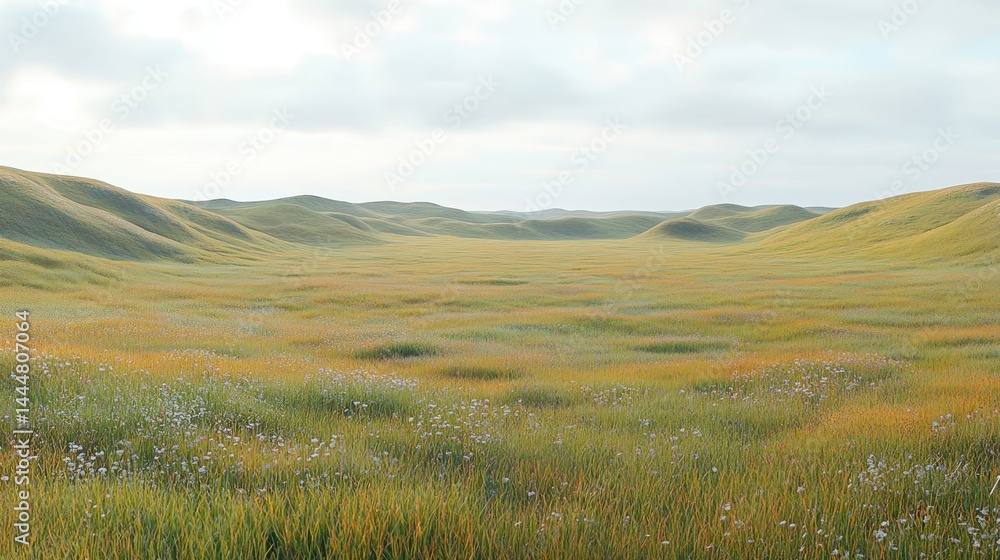 Vast grassy plains under a cloudy sky Vast grassy plains under a cloudy sky