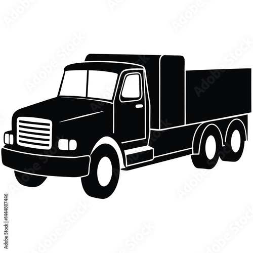Silhouette of logging truck illustration logo vector, silhouette of delivery box truck from front and side, Semi truck silhouette front view black and white vector art in white background. Best Truck.