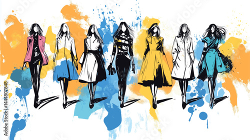 Fashion models sketch, vector illustration, on white background.