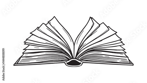 Open book line art illustration showing creativity and imagination