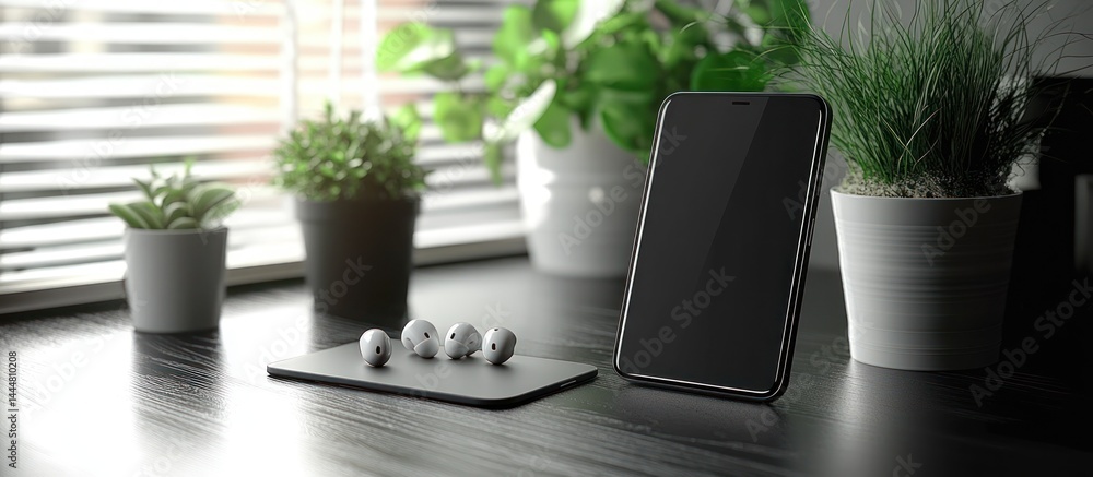 Smartphone Display Mockup, Plants, Desk