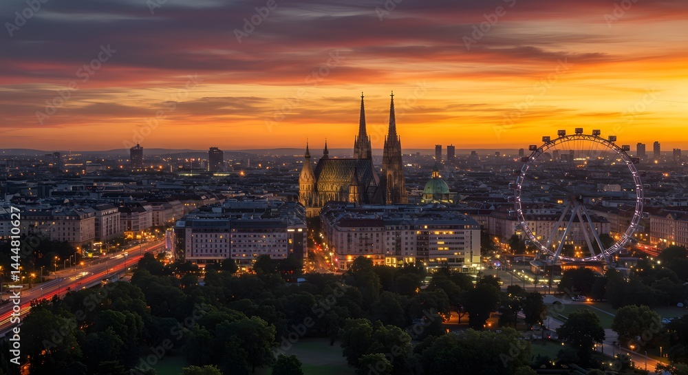 Obraz premium Vienna Austria Sunset View of City Skyline